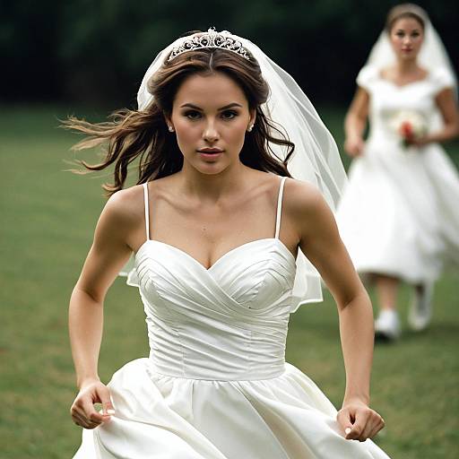 Bride Running in White Wedding Dress