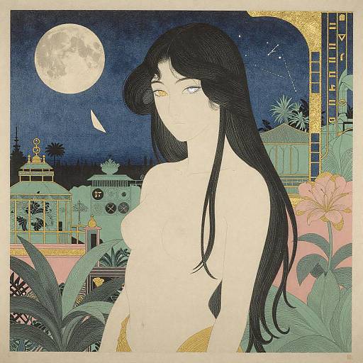 Ukiyo-e Art Deco Heterochromatic Moon Queen
