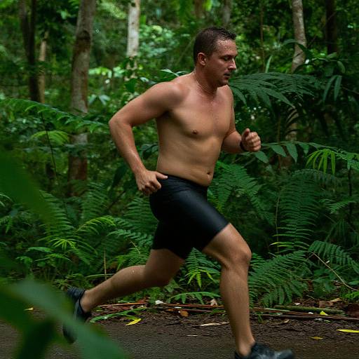 Muscular Man Running Through Jungle