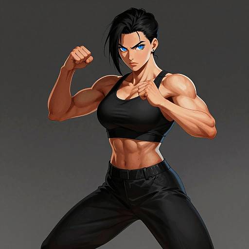 Muscular Woman in Martial Arts Pose