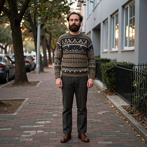 Confident Man in Cozy Geometric Sweater