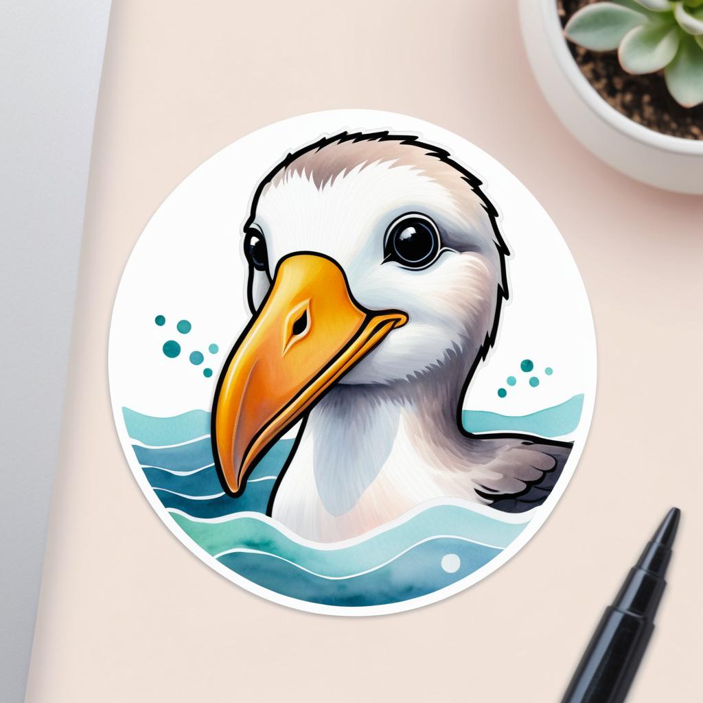 Whimsical Albatross Watercolor Sticker