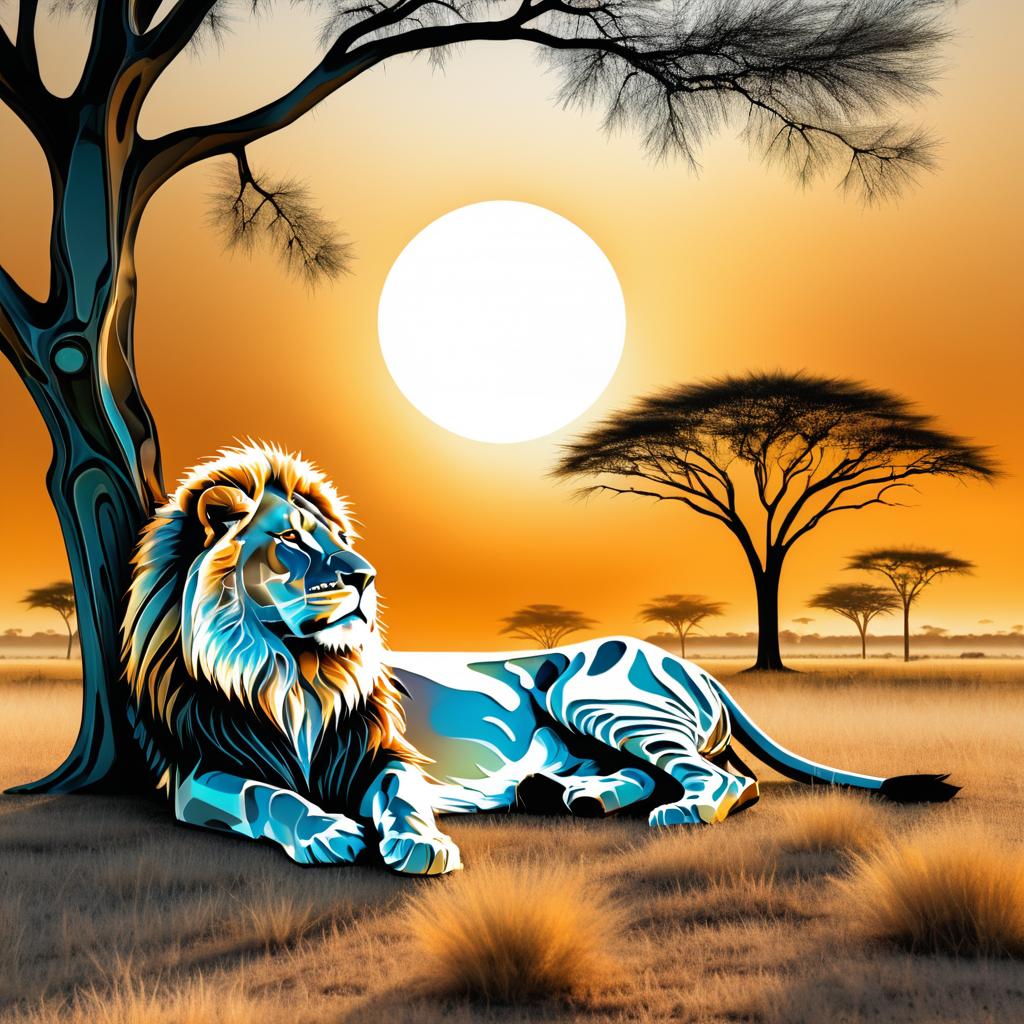 Serene X-Ray Lion Under Tree