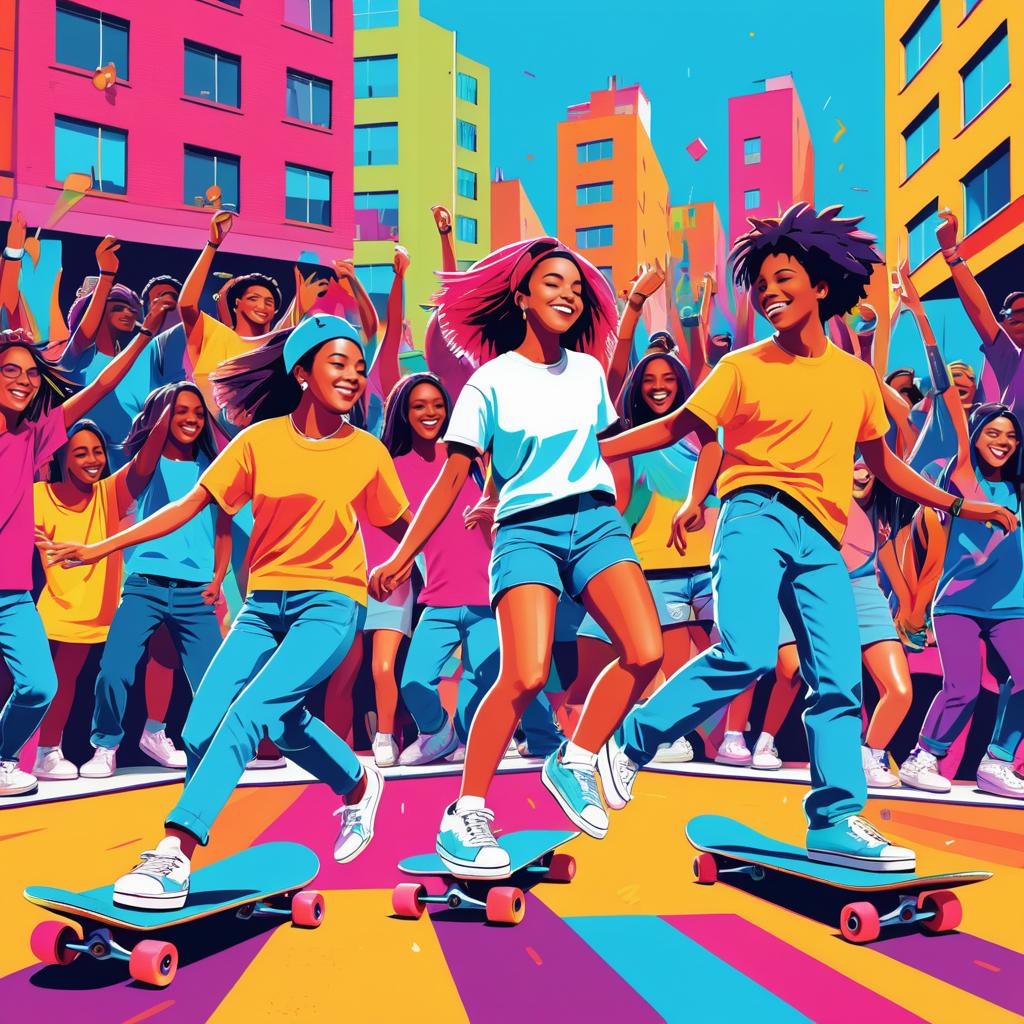 Vibrant Pop Art Skateboarding Scene