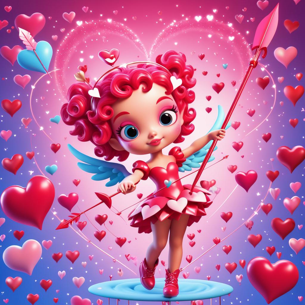 Whimsical Cupid in Vibrant Valentine Scene