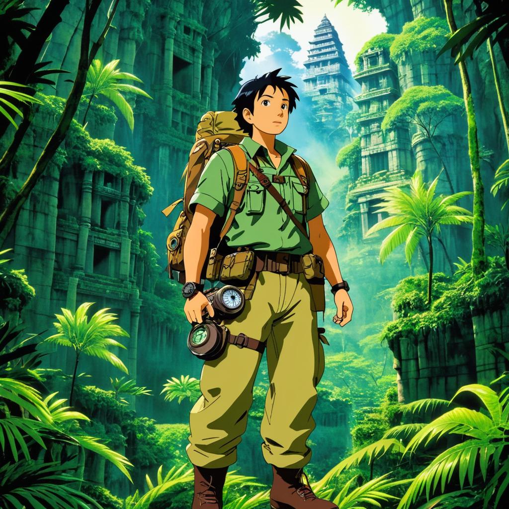 Brave Explorer in Ancient Jungle Ruins