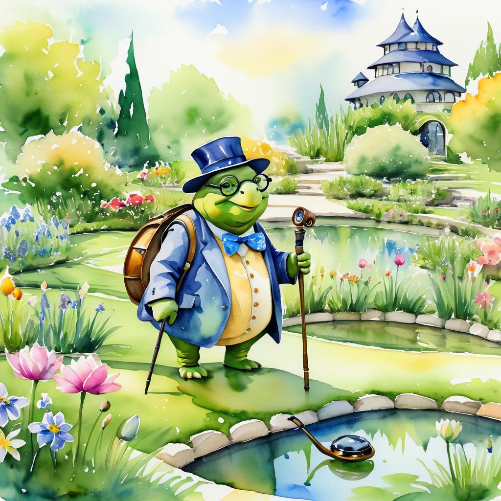 Whimsical Tortoise Storyteller in Garden