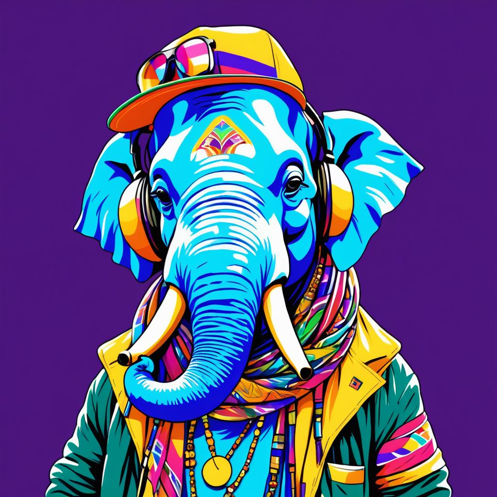 Rapper Elephant with Colorful Style