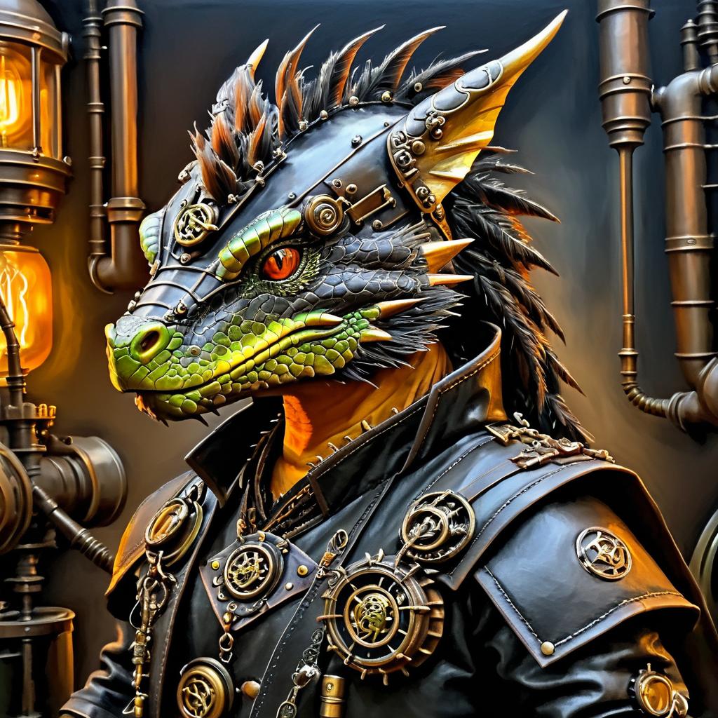 Fierce Steampunk Dragon Hatchling Portrait