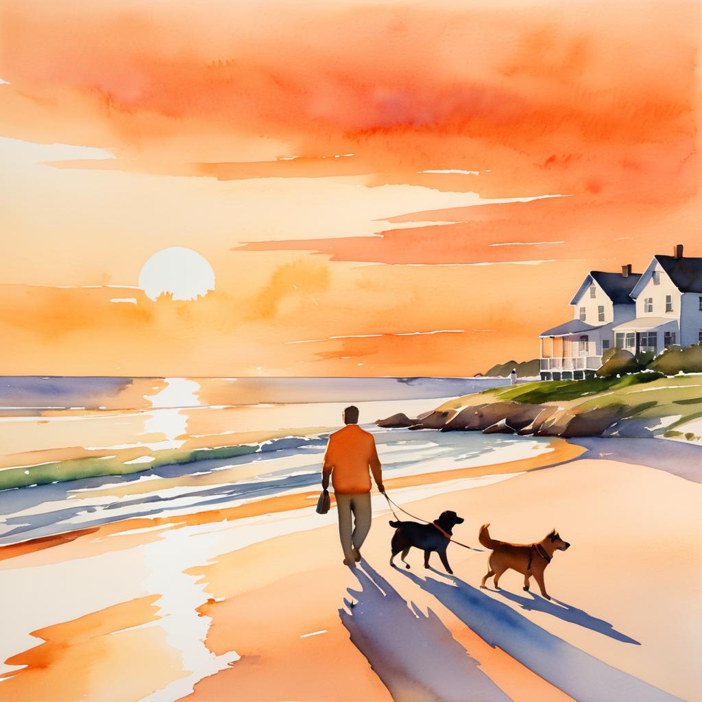 Sunset Beach Stroll: A Watercolor Love