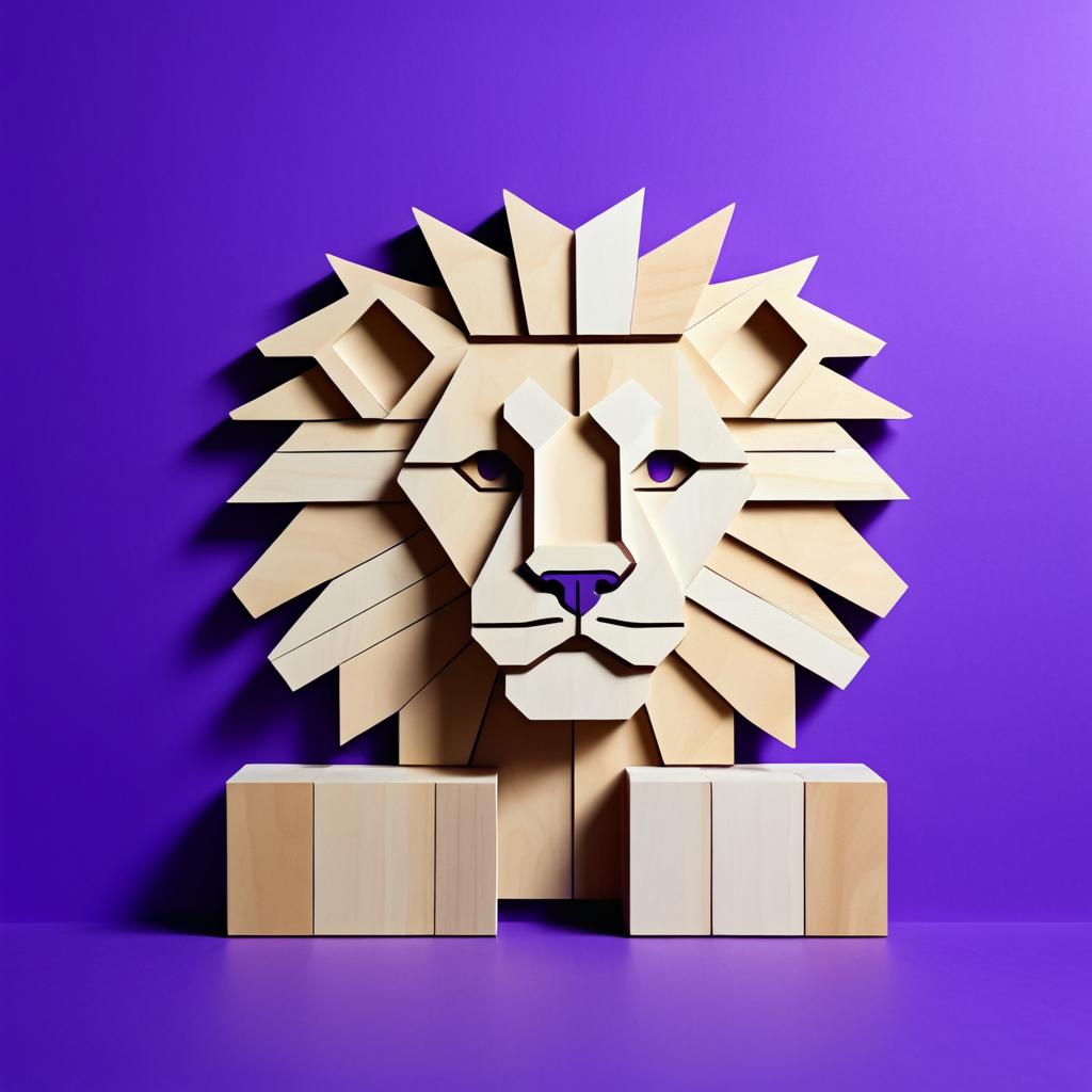 Wooden Block Lion on Purple Background