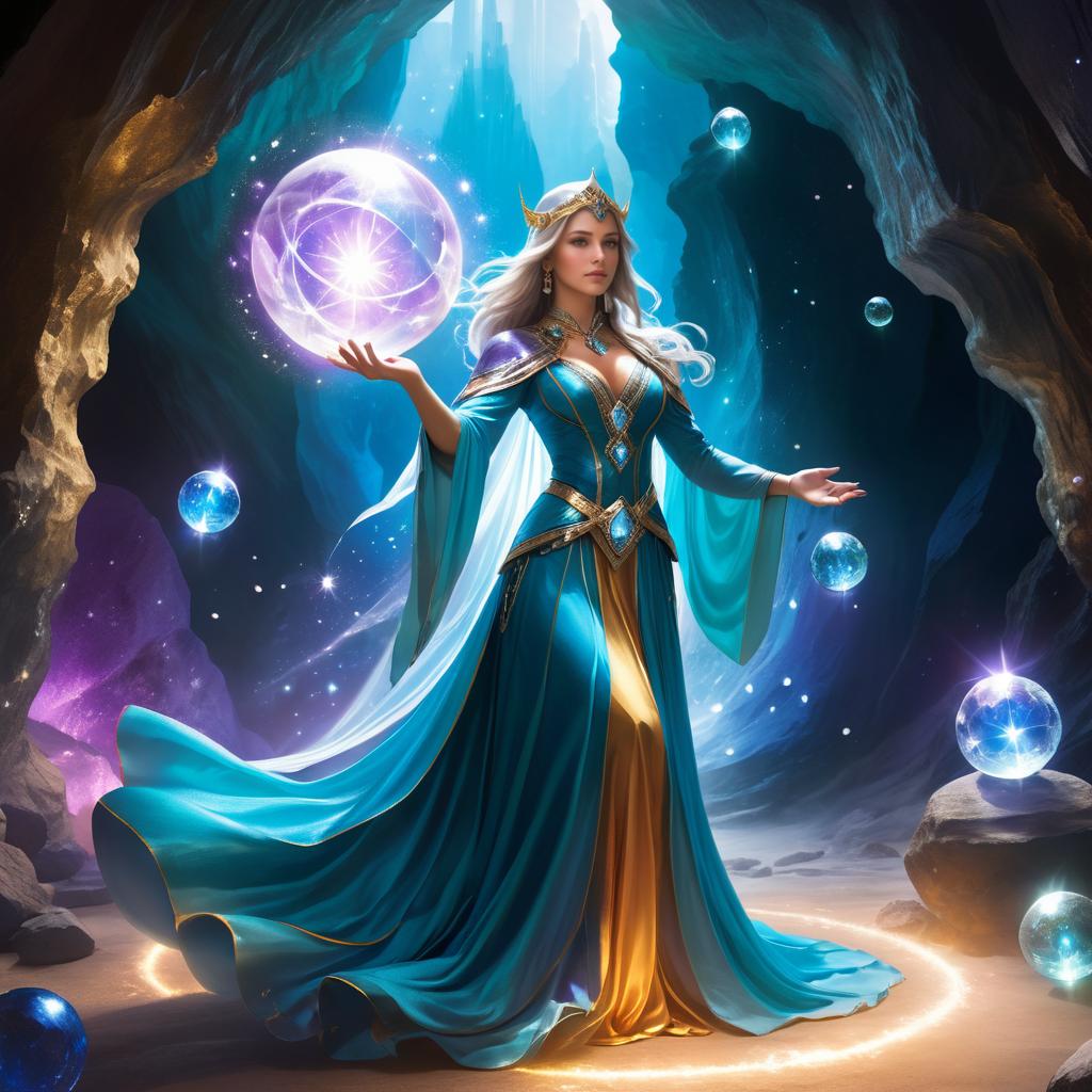 Mystical Sorceress in Luminous Cave Art