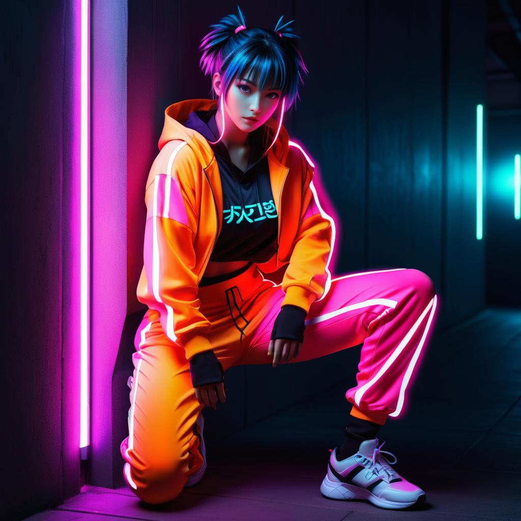 Ecchi Cyber Samurai in Neon Tracksuit