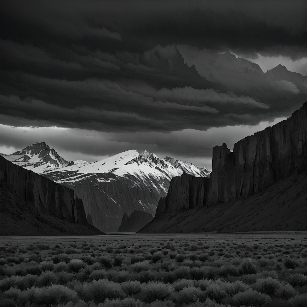 Dramatic Black-and-White Mountain Landscape