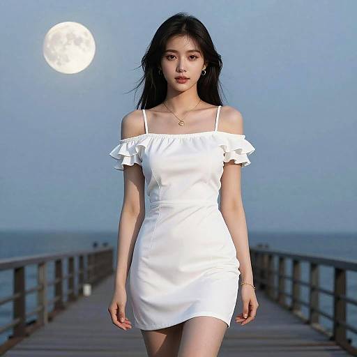 Svelte Woman in Summer Pier Scene