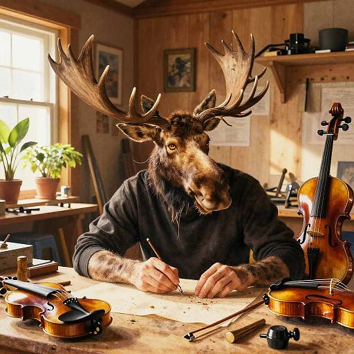 Moose Violin Maker in Cozy Workshop
