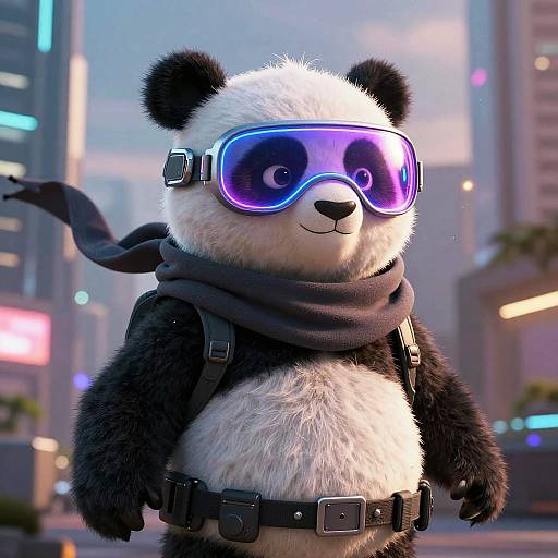 Cyberpunk Panda Pepe in Neon City