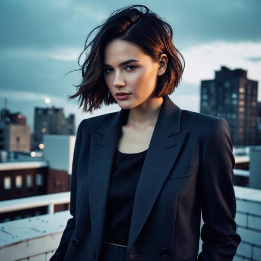 Fashion Model with Stacked Bob Hairstyle on Urban Rooftop