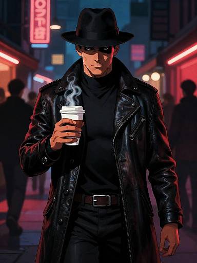 Mysterious Bounty Hunter in Neon Market