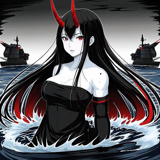 Illustration of Battleship water oni, kantai collection in the style of Tadano magu