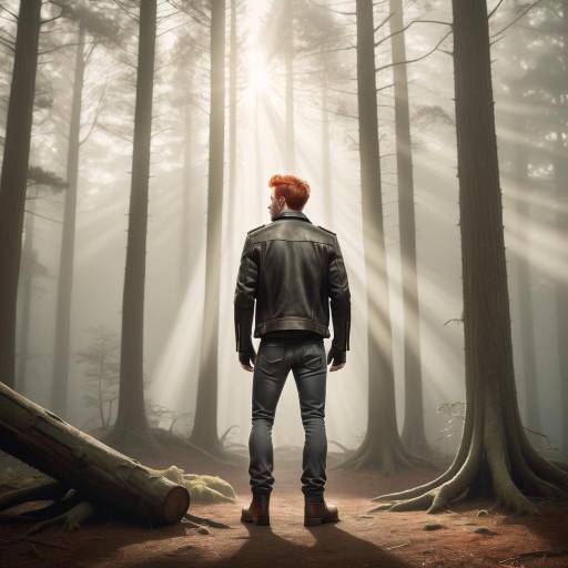 Man in Leather Jacket Standing in Sunlit Forest