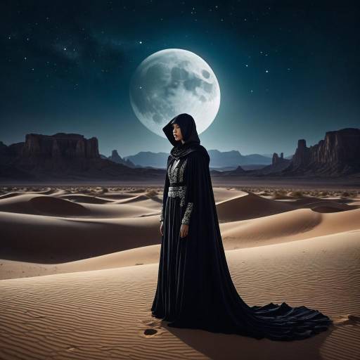 Mystical Desert Scene Under Crescent Moon Mystical Desert Scene Under Crescent Moon