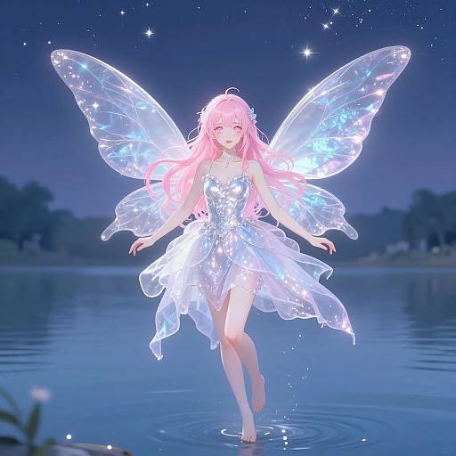 Whimsical Anime Fairy Over Lake