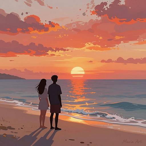 Romantic Sunset Beach Illustration