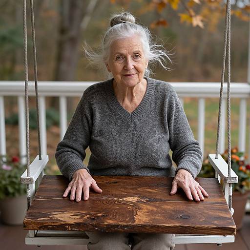 Elderly Woman on Porch Swing Portrait