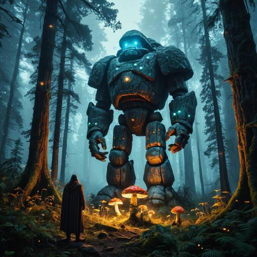 Mystical Golem in an Ethereal Forest
