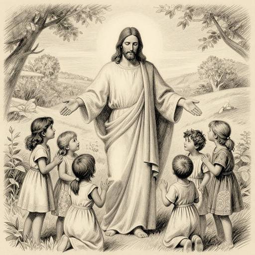 Jesus with Children Pencil Drawing