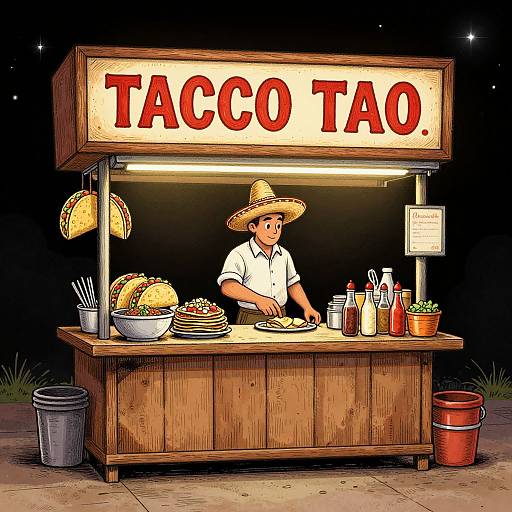 Rustic Taco Stall Cartoon Doodle