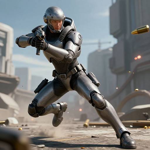 Futuristic Soldier Dodging Bullets
