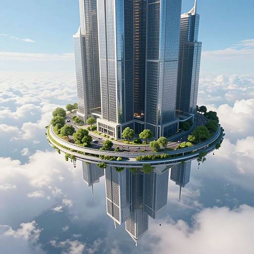 Inverted Futuristic Metropolis Above Clouds