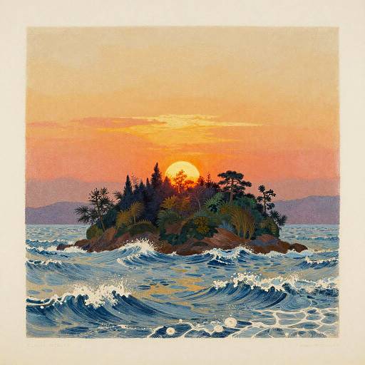 Lush Island at Sunset with Icy Waves