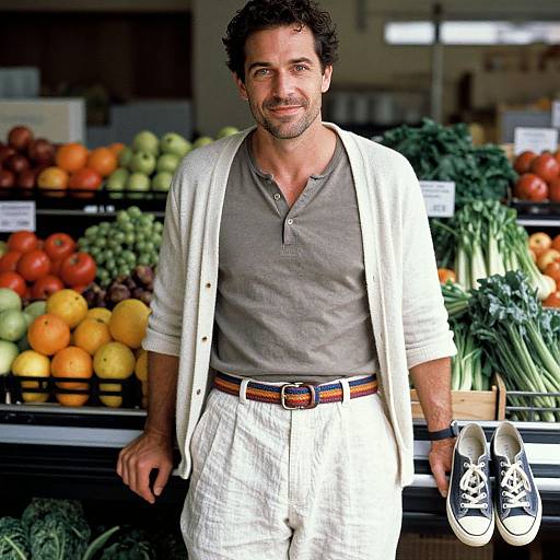 Man in Earthy Casuals at Market