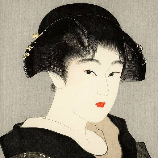 Vintage Japanese Woodblock Woman Illustration