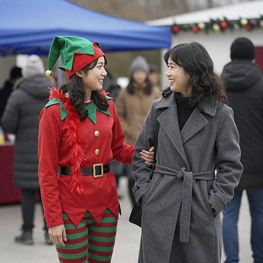 Festive Outdoor Elf Interaction Scene