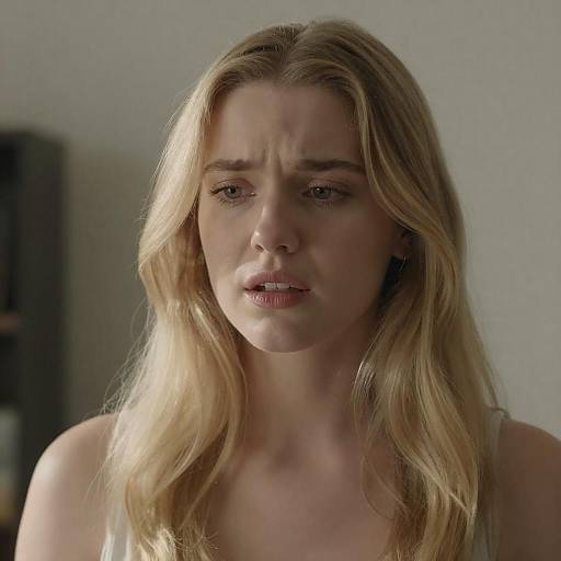 Concerned Young Woman in Sunlit Room