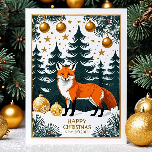 Art Deco Style Christmas Card with Red Fox