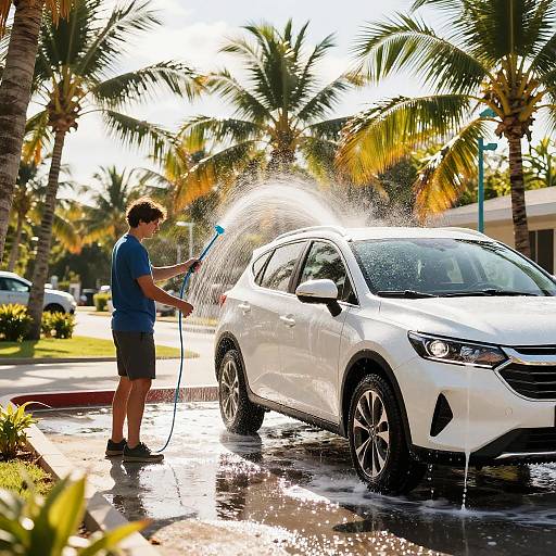 Eco-Friendly Tropical Car Wash Scene