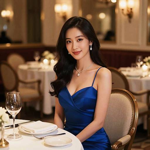 Elegant Woman in Blue Evening Gown