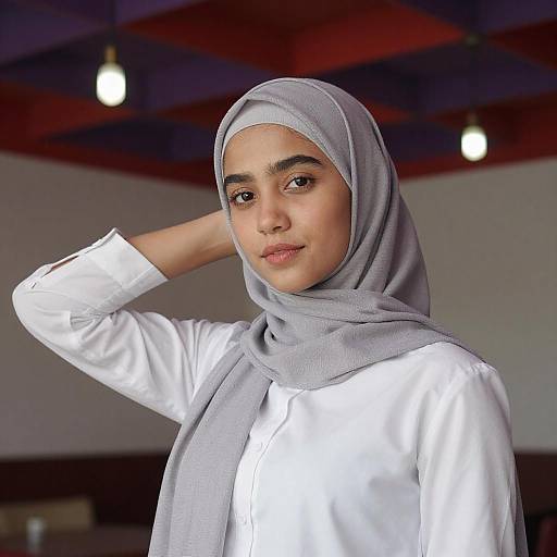 Young Woman in Gray Hijab Portrait