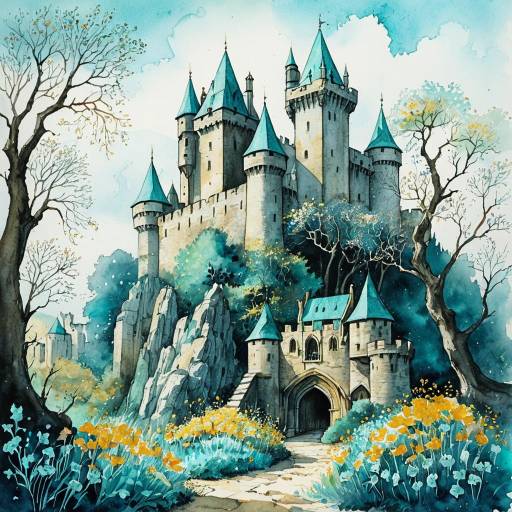Medieval Fantasy Watercolor Castle