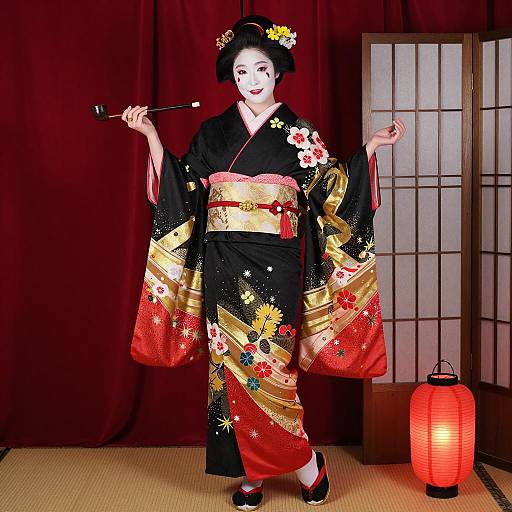 Traditional Japanese Woman in Elegant Kimono