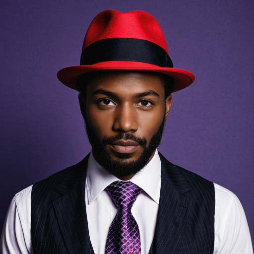 Stylish Man in Red Hat and Purple Tie