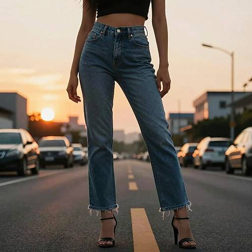 Confident Woman in G-String Jeans