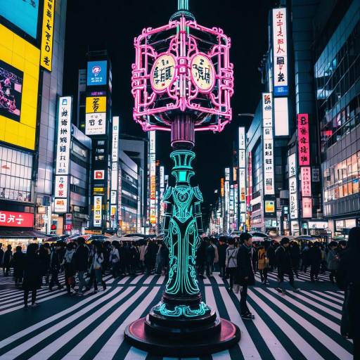 Futuristic Neon Street Lamp at Shibuya Crossing Futuristic Neon Street Lamp at Shibuya Crossing