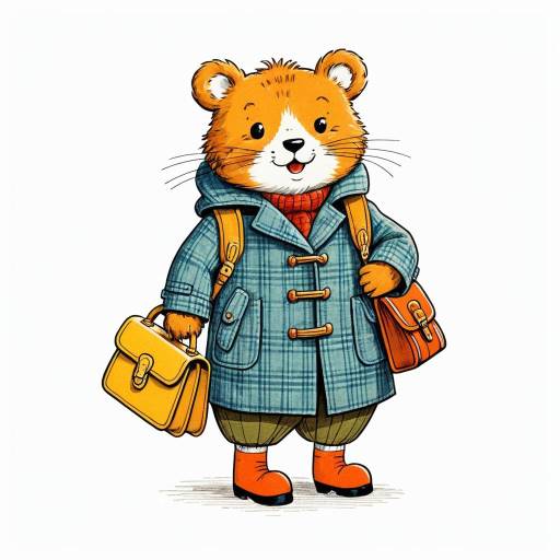 Adorable Bear in Tweed Coat with Satchels