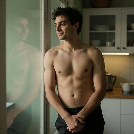 Contemplative Man by Glass Door